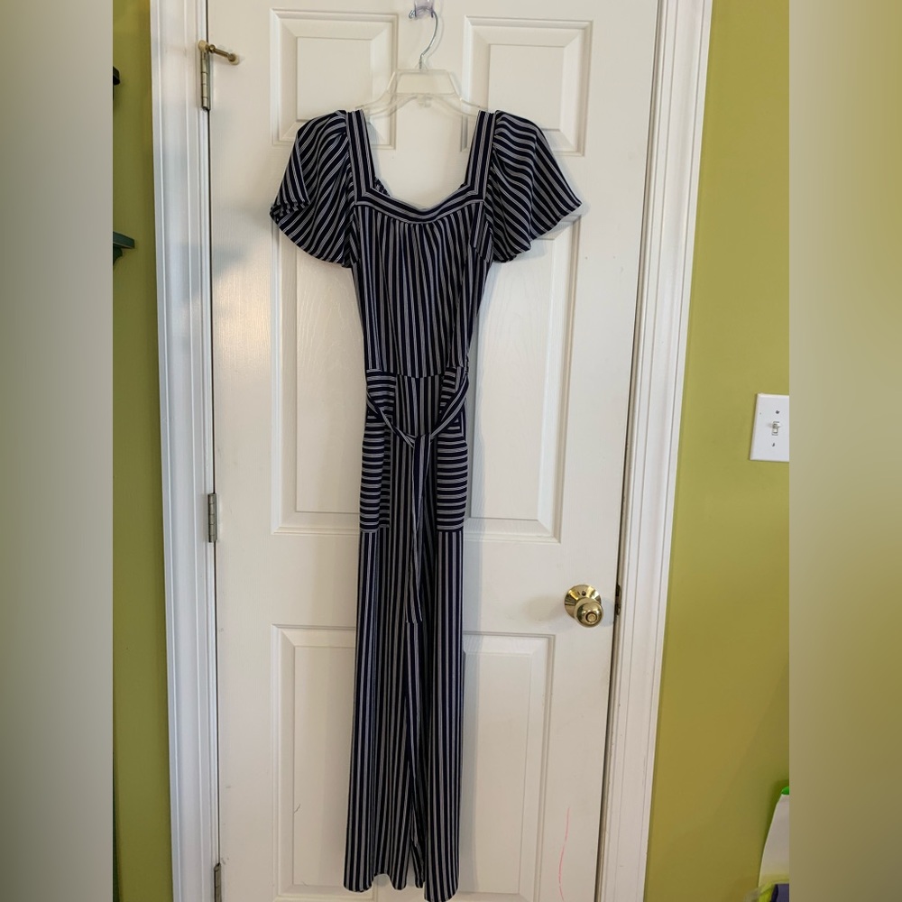 Navy and White Striped Romper